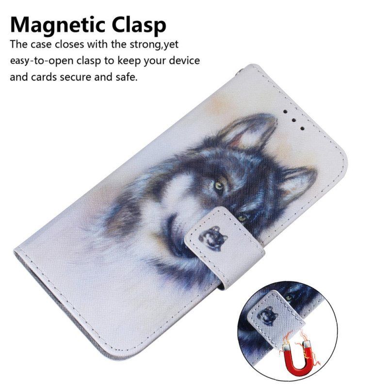 Folio Deksel Til Moto G73 5G Med Kjede Strappy Watercolor Wolf