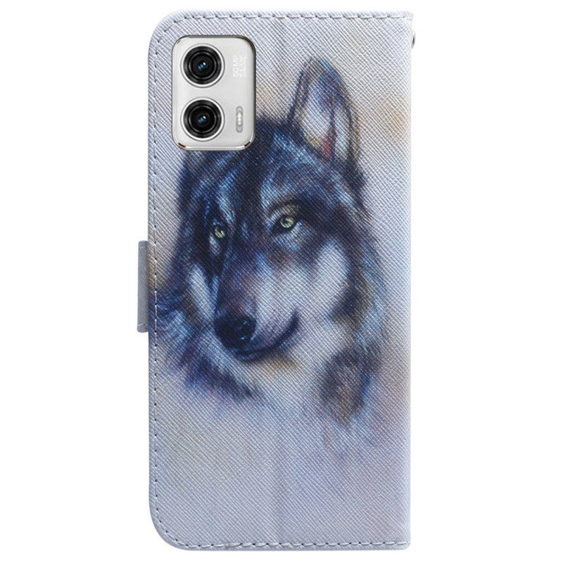 Folio Deksel Til Moto G73 5G Med Kjede Strappy Watercolor Wolf