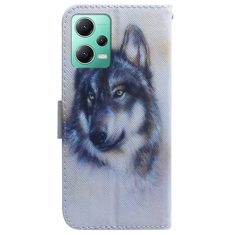 Folio Deksel Til Poco X5 5G Med Kjede Strappy Watercolor Wolf