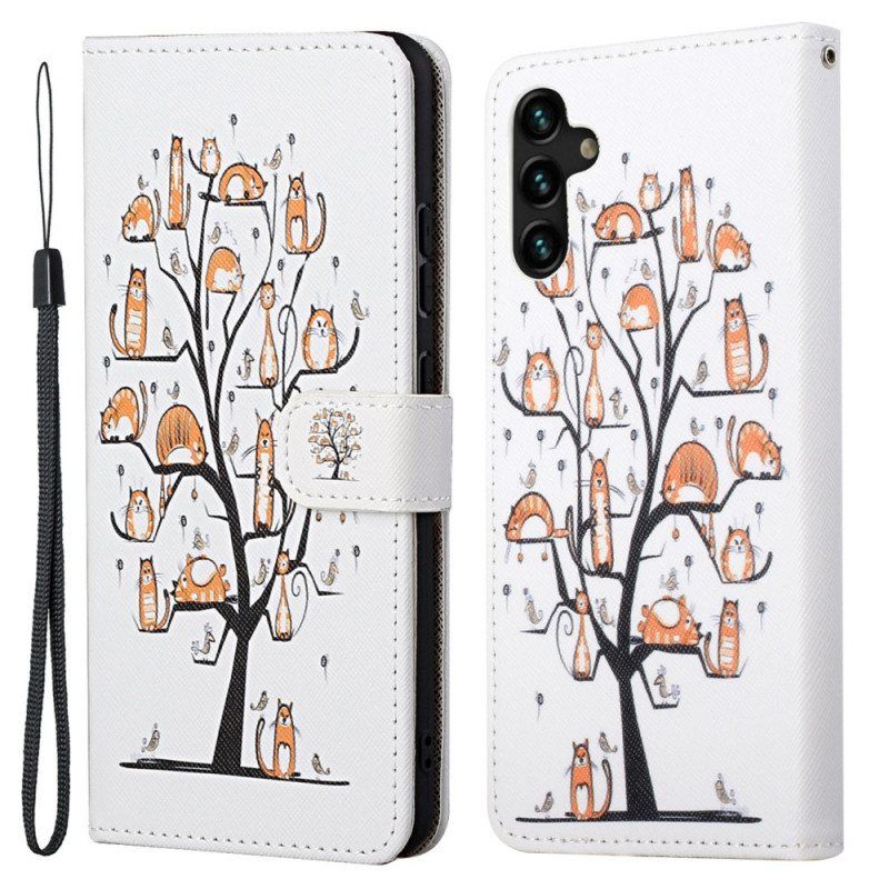 Folio Deksel Til Samsung Galaxy A13 5G / A04s Med Kjede / 04s Funky Cats Strappy