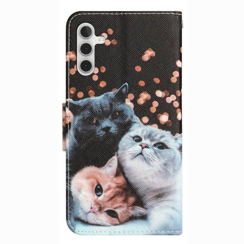 Folio Deksel Til Samsung Galaxy A14 / A14 5G Med Kjede Bare Thong Cats