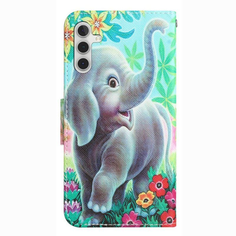 Folio Deksel Til Samsung Galaxy A14 / A14 5G Med Kjede Glad Elefant Med Snor