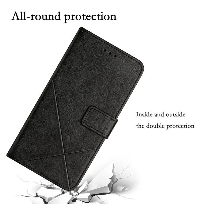Folio Deksel Til Samsung Galaxy A14 / A14 5G Med Kjede Strappy Geometrisk Skinnstil