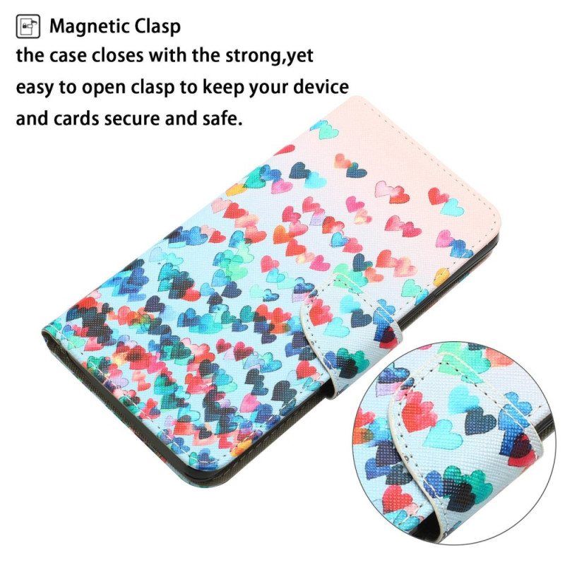 Folio Deksel Til Samsung Galaxy A14 / A14 5G Med Kjede Strappy Hearts Rain