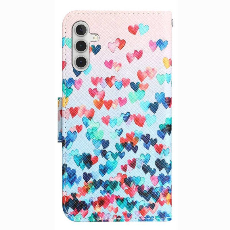 Folio Deksel Til Samsung Galaxy A14 / A14 5G Med Kjede Strappy Hearts Rain