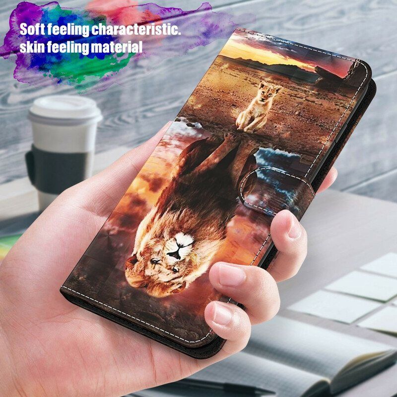 Folio Deksel Til Samsung Galaxy M12 / A12 Light Spot Lion Med Snor