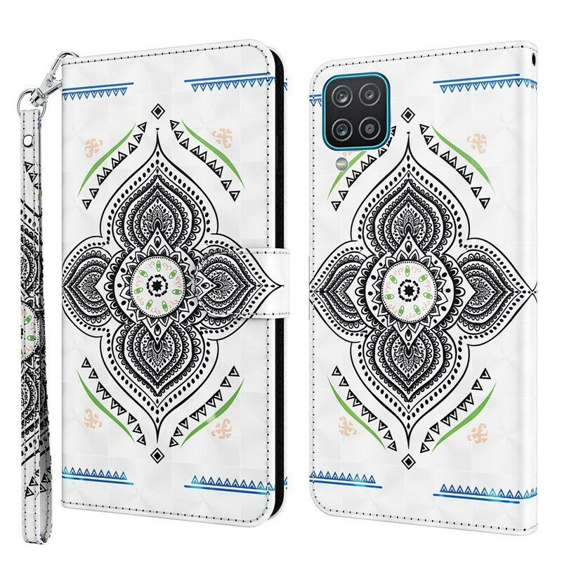 Folio Deksel Til Samsung Galaxy M12 / A12 Light Spots Mandala Med Snor