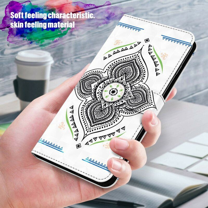 Folio Deksel Til Samsung Galaxy M12 / A12 Light Spots Mandala Med Snor