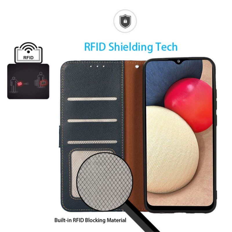 Folio Deksel Til Samsung Galaxy M13 Litchi Stil Rfid Khazneh