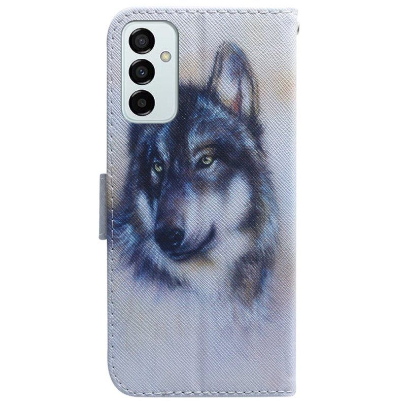 Folio Deksel Til Samsung Galaxy M13 Med Kjede Strappy Akvarellhund