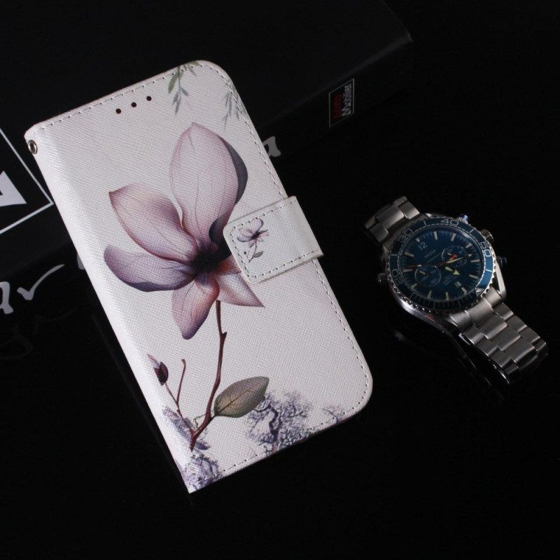 Folio Deksel Til Samsung Galaxy M13 Med Kjede Strappy Vintage Blomst