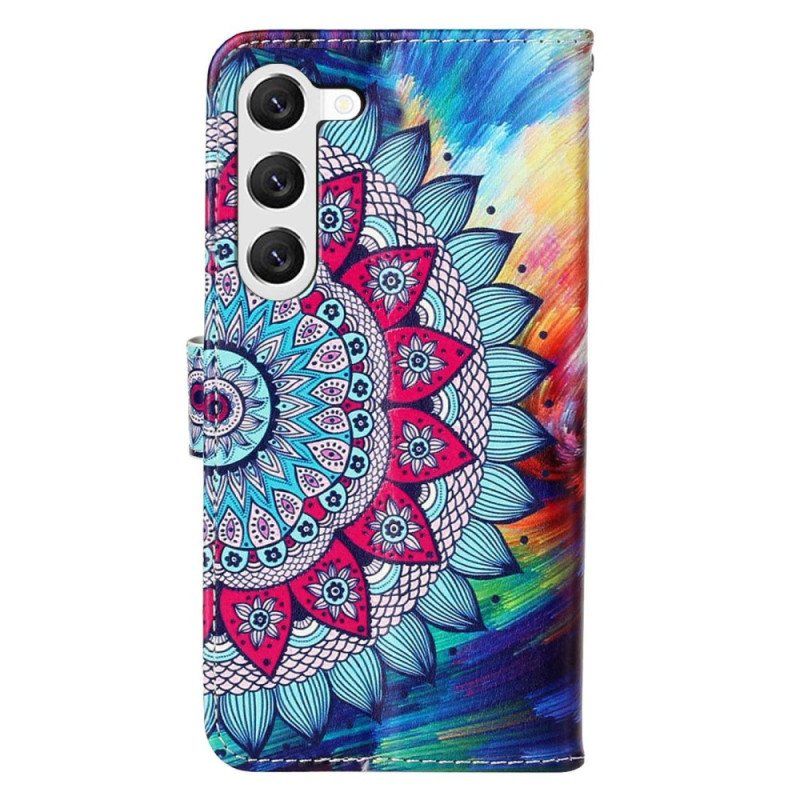 Folio Deksel Til Samsung Galaxy S23 5G Med Kjede Fargerik Strappy Mandala