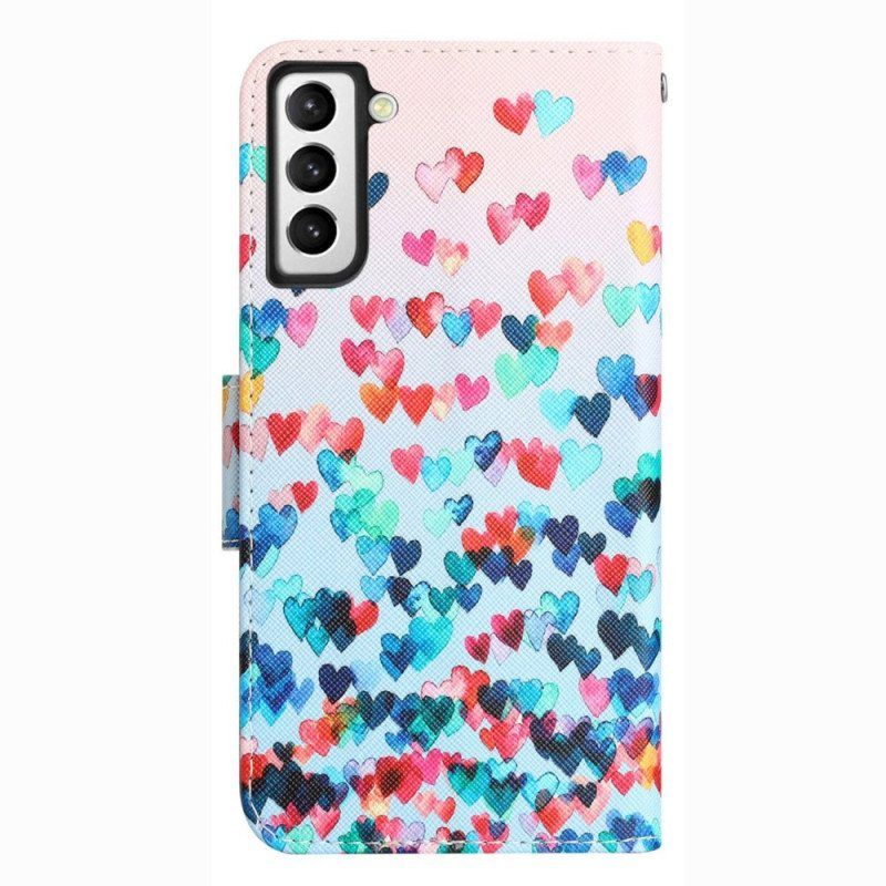 Folio Deksel Til Samsung Galaxy S23 Plus 5G Med Kjede Bare Strappy Hearts