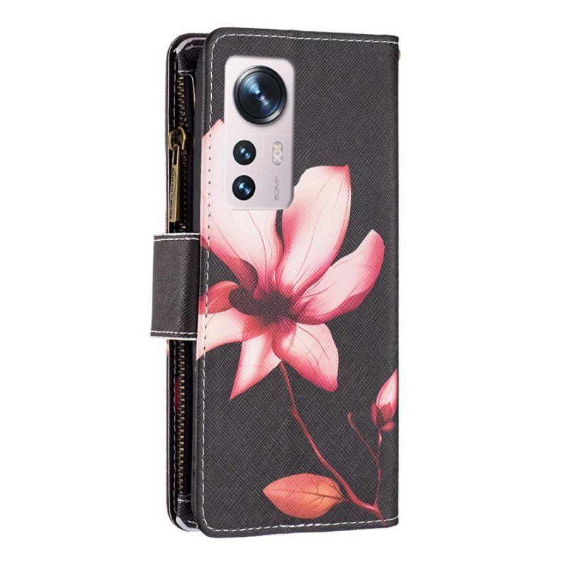 Folio Deksel Til Xiaomi 12 / 12X Blomsterlomme Med Glidelås