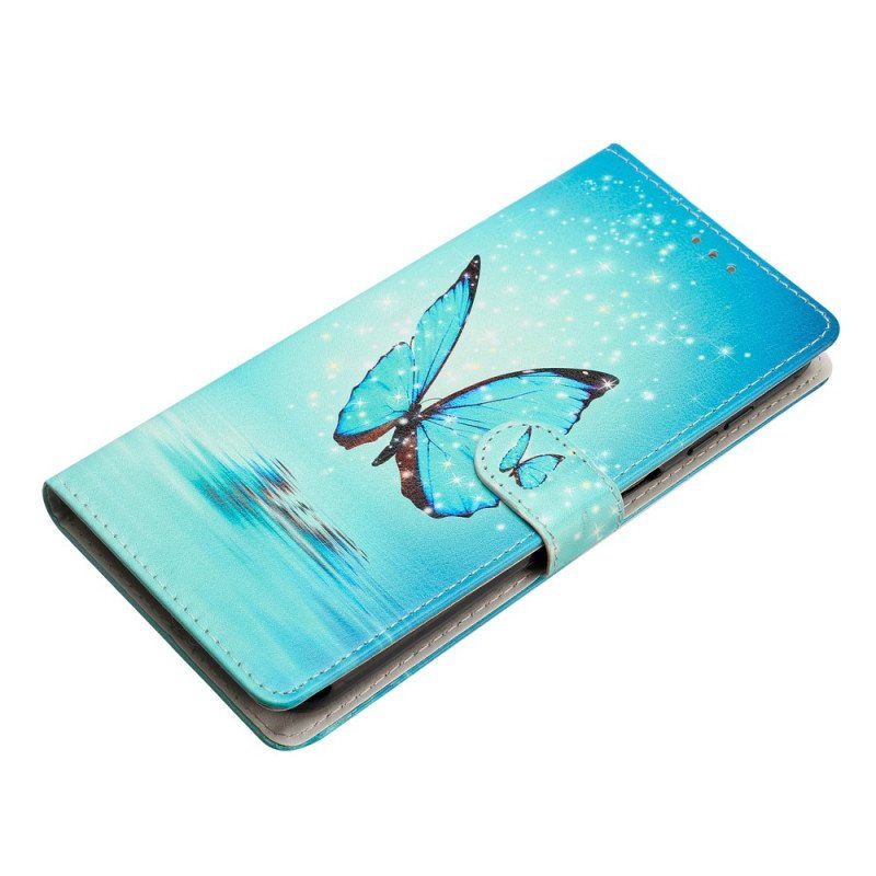 Folio Deksel Til Xiaomi 12 Lite Med Kjede Blå Sommerfugler Med Stropp