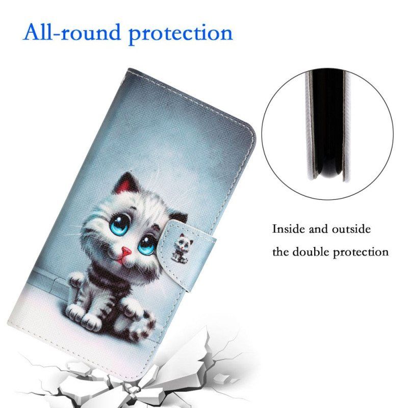 Folio Deksel Til Xiaomi 12T / 12T Pro Med Kjede Strappy Blue Eyed Cat