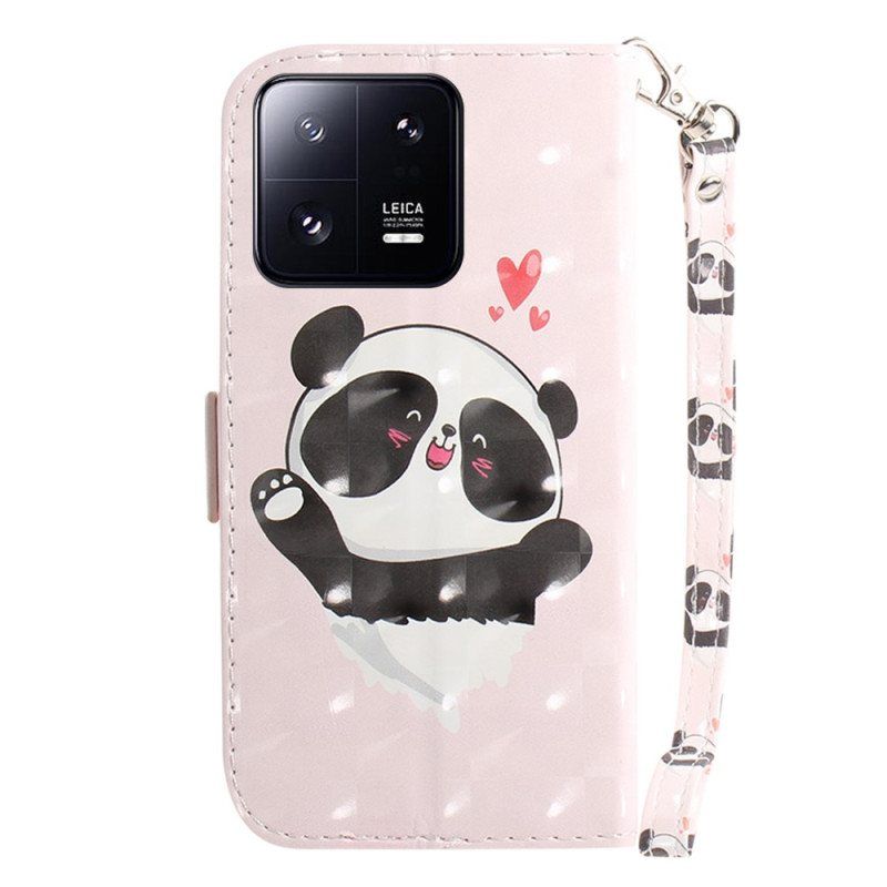 Folio Deksel Til Xiaomi 13 Pro Med Kjede Panda Love Med Snor