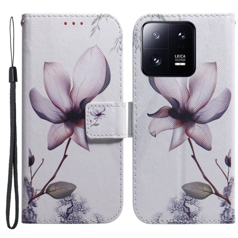 Folio Deksel Til Xiaomi 13 Pro Med Kjede Strappy Rose Flower