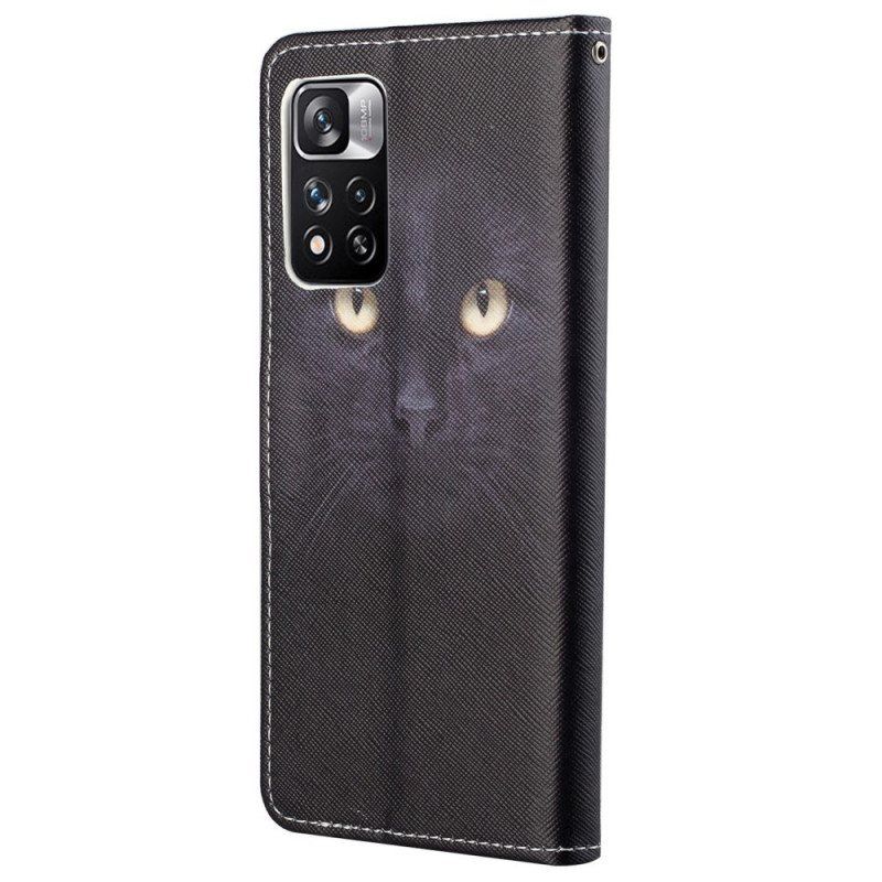 Folio Deksel Til Xiaomi Redmi Note 11 Pro / 11 Pro 5G Med Kjede Strappy Black Cat Eyes