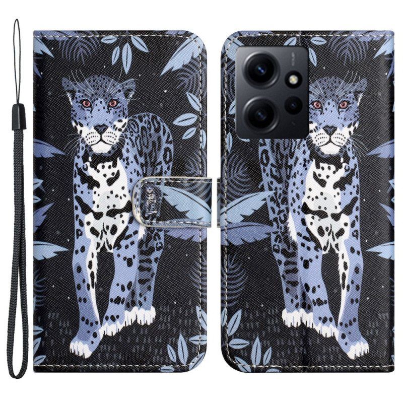 Folio Deksel Til Xiaomi Redmi Note 12 4G Med Kjede Strappy Leopard