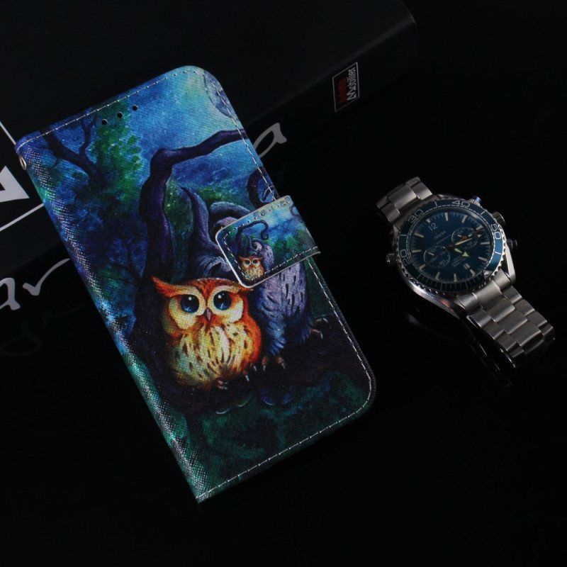 Folio Deksel Til Xiaomi Redmi Note 12 5G Med Kjede Strappy Owls Maleri