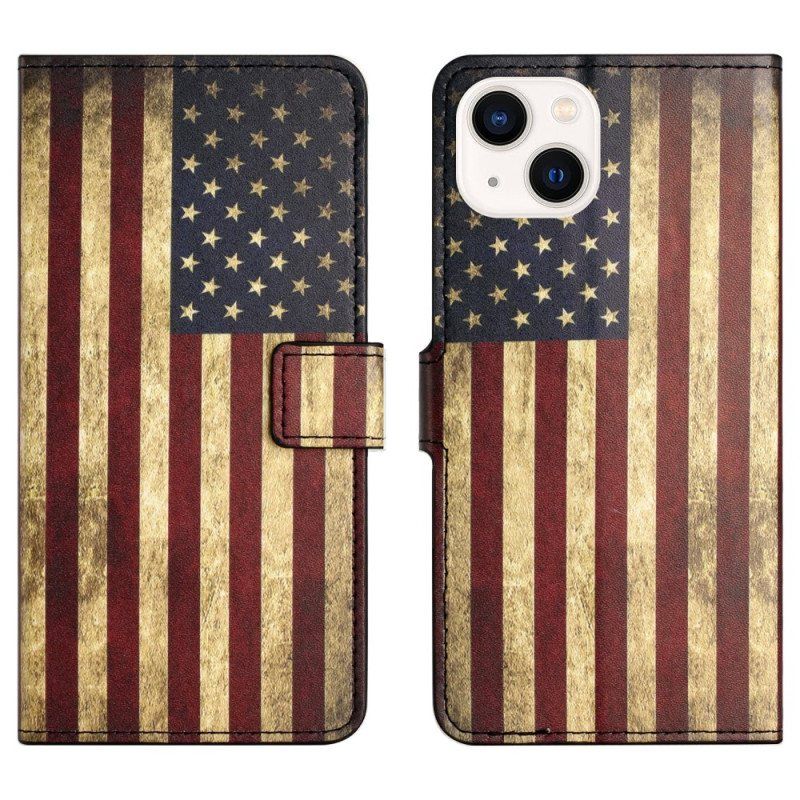 Lærdeksel Til iPhone 15 Vintage Usa-flagg