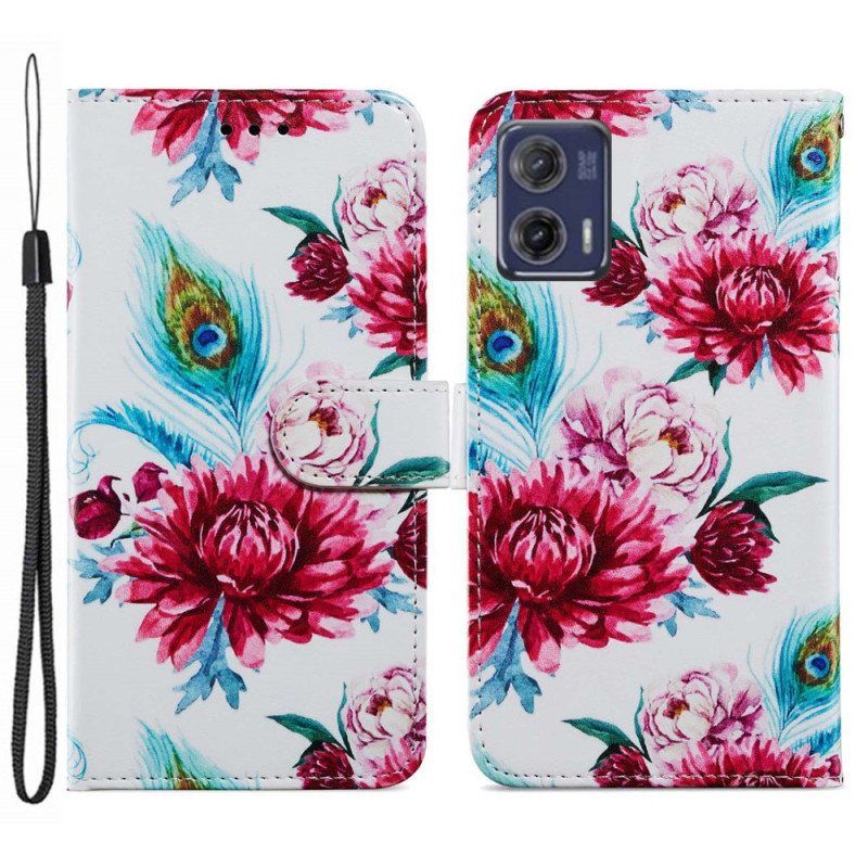 Lærdeksel Til Moto G73 5G Med Kjede Strappy Floral