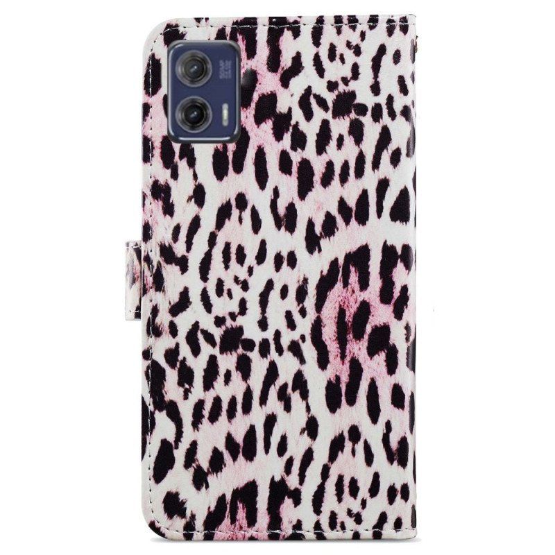 Lærdeksel Til Moto G73 5G Med Kjede Strappy Leopard Style