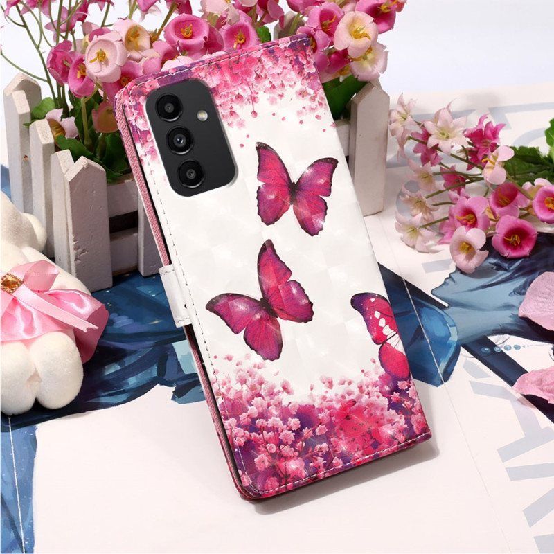 Lærdeksel Til Samsung Galaxy A54 5G Med Kjede Flight Of Butterflies I Lanyard