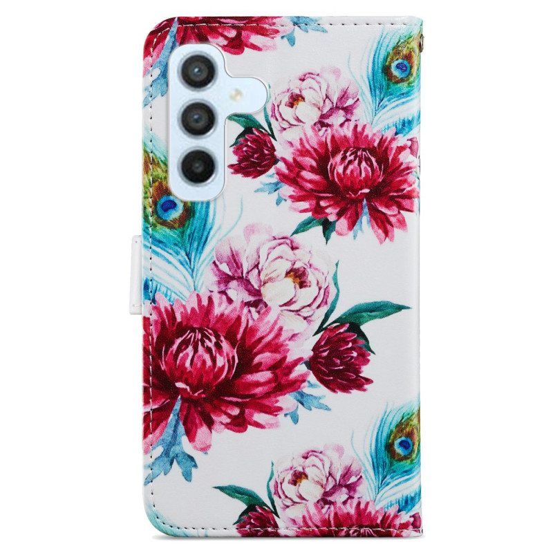 Lærdeksel Til Samsung Galaxy A54 5G Med Kjede Strappy Floral