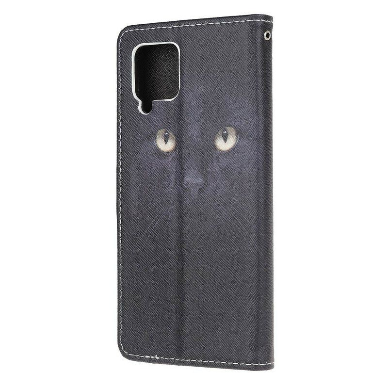 Lærdeksel Til Samsung Galaxy M12 / A12 Med Kjede Strappy Black Cat Eyes