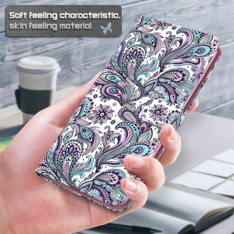 Lærdeksel Til Samsung Galaxy S23 5G Med Kjede Strappy Paisley-mønster